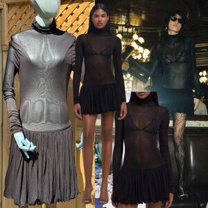 🆕 RAT & BOA 🧿 NWOT Lui Sheer Mesh Long Sleeve Mini Dress, Black - Sz S